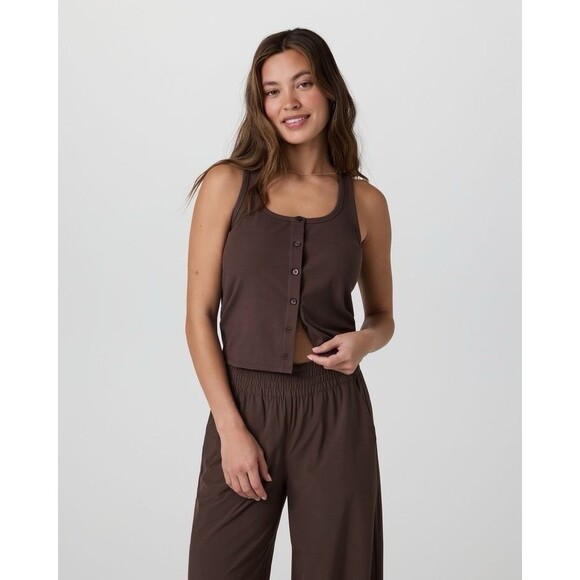 Vuori Pose Cardigan Tank Top  Women's  Medium Java Brown Button Up Athletic - Picture 1 of 10